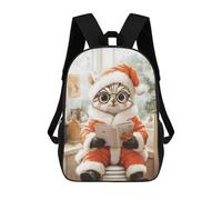 sinyumoney 3D Printing Cat Santa Reading Children School Backpacks Boys Bookbags Big Capacity Bookbag Travel Backpack Daypacks 17inch