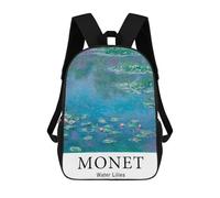 sinyumoney 3D Printing Claude Monet Water Lilies Children School Backpacks Boys Bookbags Big Capacity Bookbag Travel Backpack Daypacks 17inch