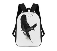 sinyumoney 3D Printing Crow Feater Blackwallpaper Children 17 Inch School Backpacks Boys Bookbags Big Capacity Bookbag Travel Backpack Daypacks