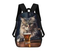 sinyumoney 3D Printing Cute Cat And A Beer Children 17 Inch School Backpacks Boys Bookbags Big Capacity Bookbag Travel Backpack Daypacks