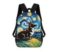 sinyumoney 3D Printing Cute Corgi at Night Children 17 Inch School Backpacks Boys Bookbags Big Capacity Bookbag Travel Backpack Daypacks
