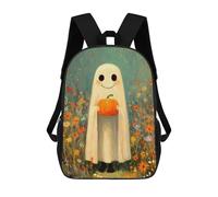 sinyumoney 3D Printing Cute Ghost with Pumpkin in Flower Field Children School Backpacks Boys Bookbags Big Capacity Bookbag Travel Backpack Daypacks 17inch