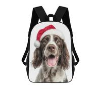 sinyumoney 3D Printing English Springer Spaniel Dog with Santa Hat Portrait Children School Backpacks Boys Bookbags Big Capacity Bookbag Travel Backpack Daypacks 17inch