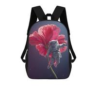 sinyumoney 3D Printing Fashion Knapsack Kids Astronaut Floating with Giant Flower Rucksack Boys School Backpack for Girls Elementary School Bags Bookbag Teens 17inch