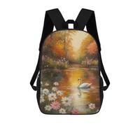 sinyumoney 3D Printing Fashion Knapsack Kids Autumnal Lake with Swans Rucksack Boys School Backpack for Girls Elementary School Bags Bookbag Teens 17inch