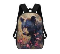 sinyumoney 3D Printing Fashion Knapsack Kids Black Bear in Flowers Rucksack Boys School Backpack for Girls Elementary School Bags Bookbag Teens 17inch