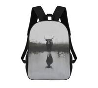 sinyumoney 3D Printing Fashion Knapsack Kids Black Bull Reflection Rucksack Boys School Backpack for Girls Elementary School Bags Bookbag Teens 17inch