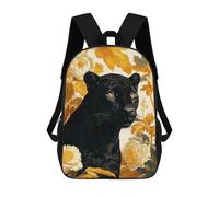 sinyumoney 3D Printing Fashion Knapsack Kids Black Panther with Floral Background Rucksack Boys School Backpack for Girls Elementary School Bags Bookbag Teens 17inch