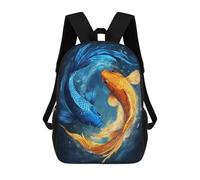 sinyumoney 3D Printing Fashion Knapsack Kids Blue And Gold Koi Fish Rucksack Boys School Backpack for Girls Elementary School Bags Bookbag Teens 17inch