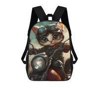 sinyumoney 3D Printing Fashion Knapsack Kids Cat Biker Adventure Rucksack Boys School Backpack for Girls Elementary School Bags Bookbag Teens 17inch