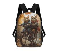 sinyumoney 3D Printing Fashion Knapsack Kids Cats Riding Bicycle Autumn Scene Rucksack Boys School Backpack for Girls Elementary School Bags Bookbag Teens 17inch