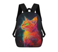 sinyumoney 3D Printing Fashion Knapsack Kids Colorful Neon Cat Art Print-2 Rucksack Boys School Backpack for Girls Elementary School Bags Bookbag Teens 17inch