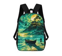 sinyumoney 3D Printing Fashion Knapsack Kids Fishing by Moonlight Rucksack Boys School Backpack for Girls Elementary School Bags Bookbag Teens 17inch
