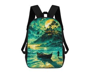 sinyumoney 3D Printing Fashion Knapsack Kids Fishing by Moonlight Rucksack Boys School Backpack for Girls Elementary School Bags Bookbag Teens 17inch