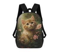 sinyumoney 3D Printing Fashion Knapsack Kids Floral Garden Kitten Rucksack Boys School Backpack for Girls Elementary School Bags Bookbag Teens 17inch