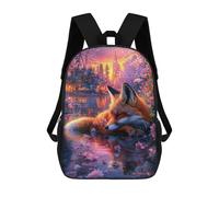 sinyumoney 3D Printing Fashion Knapsack Kids Fox in Cherry Blossom Paradise Rucksack Boys School Backpack for Girls Elementary School Bags Bookbag Teens 17inch