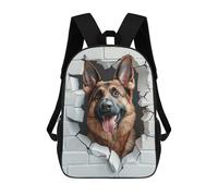 sinyumoney 3D Printing Fashion Knapsack Kids German Shepherd Breaking Through Wall Rucksack Boys School Backpack for Girls Elementary School Bags Bookbag Teens 17inch