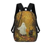 sinyumoney 3D Printing Fashion Knapsack Kids Ghost Cat Halloween Painting Rucksack Boys School Backpack for Girls Elementary School Bags Bookbag Teens 17inch