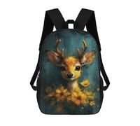 sinyumoney 3D Printing Fashion Knapsack Kids Golden Deer with Flowers Rucksack Boys School Backpack for Girls Elementary School Bags Bookbag Teens 17inch