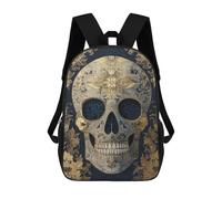 sinyumoney 3D Printing Fashion Knapsack Kids Golden Skull Art Print-1 Rucksack Boys School Backpack for Girls Elementary School Bags Bookbag Teens 17inch