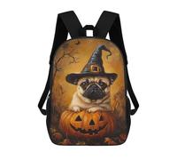 sinyumoney 3D Printing Fashion Knapsack Kids Halloween Pug in Witch Hat Rucksack Boys School Backpack for Girls Elementary School Bags Bookbag Teens 17inch