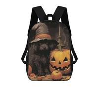 sinyumoney 3D Printing Fashion Knapsack Kids Halloween Witch Dog Rucksack Boys School Backpack for Girls Elementary School Bags Bookbag Teens 17inch