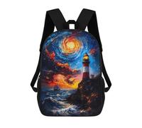 sinyumoney 3D Printing Fashion Knapsack Kids Lighthouse Under Starry Sky Rucksack Boys School Backpack for Girls Elementary School Bags Bookbag Teens 17inch