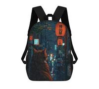 sinyumoney 3D Printing Fashion Knapsack Kids Little Cat in Tokyo Rucksack Boys School Backpack for Girls Elementary School Bags Bookbag Teens 17inch