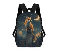 sinyumoney 3D Printing Fashion Knapsack Kids Moonlit Fox Fence Post Rucksack Boys School Backpack for Girls Elementary School Bags Bookbag Teens 17inch