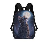 sinyumoney 3D Printing Fashion Knapsack Kids Night Sky Cat Moon -1 Rucksack Boys School Backpack for Girls Elementary School Bags Bookbag Teens 17inch