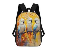sinyumoney 3D Printing Fashion Knapsack Kids Parrot Trio on Branch Rucksack Boys School Backpack for Girls Elementary School Bags Bookbag Teens 17inch