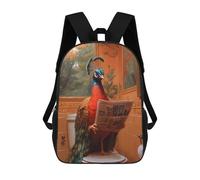 sinyumoney 3D Printing Fashion Knapsack Kids Peacock Reading Newspaper Toilet Rucksack Boys School Backpack for Girls Elementary School Bags Bookbag Teens 17inch