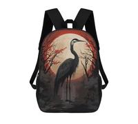 sinyumoney 3D Printing Fashion Knapsack Kids Red Moon And Black Stork Rucksack Boys School Backpack for Girls Elementary School Bags Bookbag Teens 17inch
