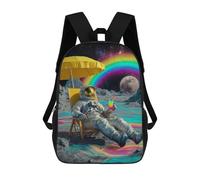 sinyumoney 3D Printing Fashion Knapsack Kids Space Beach Astronaut Relaxing with Rainbow Drink Rucksack Boys School Backpack for Girls Elementary School Bags Bookbag Teens 17inch