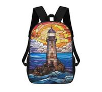 sinyumoney 3D Printing Fashion Knapsack Kids Stained Glass Lighthouse Rucksack Boys School Backpack for Girls Elementary School Bags Bookbag Teens 17inch