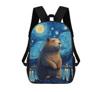 sinyumoney 3D Printing Fashion Knapsack Kids Starry Night Capybara Rucksack Boys School Backpack for Girls Elementary School Bags Bookbag Teens 17inch