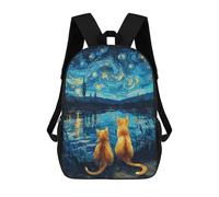 sinyumoney 3D Printing Fashion Knapsack Kids Starry Night Cats -1 Rucksack Boys School Backpack for Girls Elementary School Bags Bookbag Teens 17inch