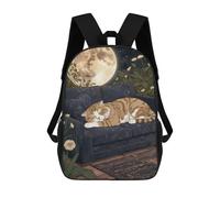 sinyumoney 3D Printing Fashion Knapsack Kids Tabby Cat Sleeping Under The Moon Rucksack Boys School Backpack for Girls Elementary School Bags Bookbag Teens 17inch