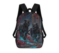 sinyumoney 3D Printing Fashion Knapsack Kids Two Black Panthers in Floral Landscape Rucksack Boys School Backpack for Girls Elementary School Bags Bookbag Teens 17inch