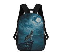 sinyumoney 3D Printing Fashion Knapsack Kids Wolf Howling at The Moon Rucksack Boys School Backpack for Girls Elementary School Bags Bookbag Teens 17inch