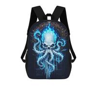 sinyumoney 3D Printing Flaming Skull Octopus Digital Art Children 17 Inch School Backpacks Boys Bookbags Big Capacity Bookbag Travel Backpack Daypacks