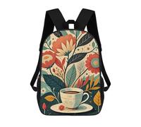 sinyumoney 3D Printing Floral Teacup Illustration Children School Backpacks Boys Bookbags Big Capacity Bookbag Travel Backpack Daypacks 17inch