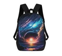 sinyumoney 3D Printing Galactic Sunset Over Ocean Children 17 Inch School Backpacks Boys Bookbags Big Capacity Bookbag Travel Backpack Daypacks