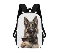 sinyumoney 3D Printing German Shepherd with Wine Glass Children School Backpacks Boys Bookbags Big Capacity Bookbag Travel Backpack Daypacks 17inch