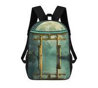sinyumoney 3D Printing Golden Torii Gate Under Moon Children School Backpacks Boys Bookbags Big Capacity Bookbag Travel Backpack Daypacks 17inch