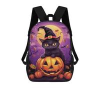 sinyumoney 3D Printing Halloween Black Cat with Jack-o'-Lantern-4 Children 17 Inch School Backpacks Boys Bookbags Big Capacity Bookbag Travel Backpack Daypacks
