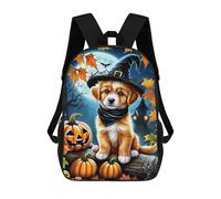sinyumoney 3D Printing Halloween Puppy with Witch Hat Children 17 Inch School Backpacks Boys Bookbags Big Capacity Bookbag Travel Backpack Daypacks