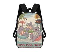 sinyumoney 3D Printing Hippo Pool Party in The Savannah Children School Backpacks Boys Bookbags Big Capacity Bookbag Travel Backpack Daypacks 17inch