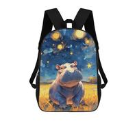 sinyumoney 3D Printing Hippo Under Starry Sky Painting Children School Backpacks Boys Bookbags Big Capacity Bookbag Travel Backpack Daypacks 17inch