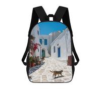 sinyumoney 3D Printing Kids Backpack Cat in A Greek Town Paros Daypacks Book Bag Fashion Book Bag Casual Daypacks for School Boys And Girls 17inch
